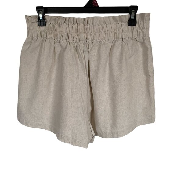 SHEIN paper bag linen blend oatmeal color pull-on elastic shorts women's size L - Picture 3 of 8